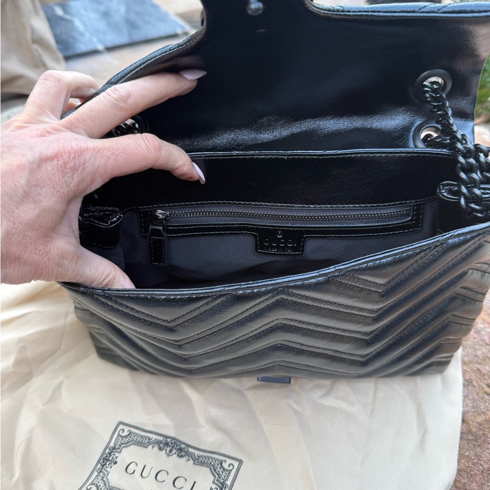 Black GUCCI marmont chevron Quilted shoulder stunning it Bag - Picture 7 of 10